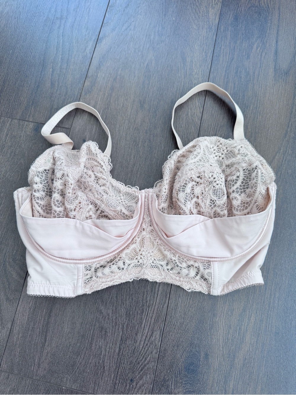Unique Push Up Lace Underwire Bralette in Light Pink/Beige